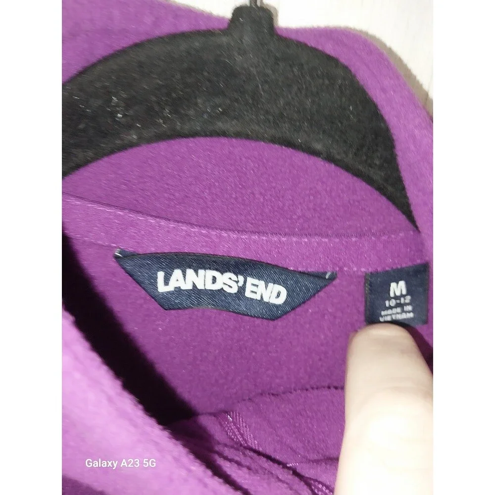LAND'S END Top Women's L/S High Neck 1/4 Zip Fleece Pullover Purple Medium